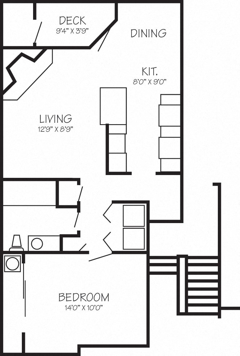 Floor plan for 1 bed, 1 bath, 725 sqft